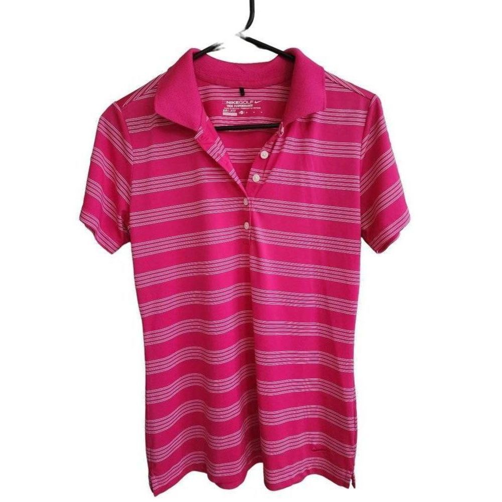 Nike Golf Tour Performance Dri Fit Polo Shirt Women M Pink White Striped EUC